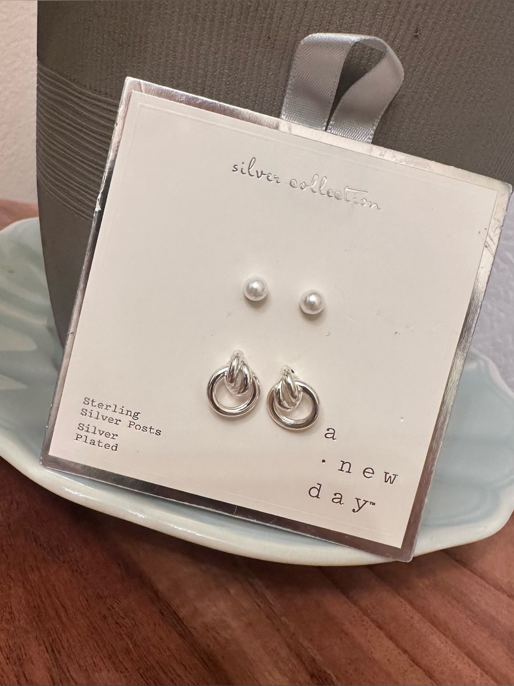 A New Day Silver Collection Silver Plated and Silver Posts 2 Pairs of Earrings N